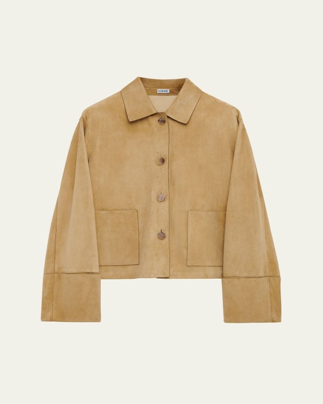 Cropped Boxy Suede Jacket